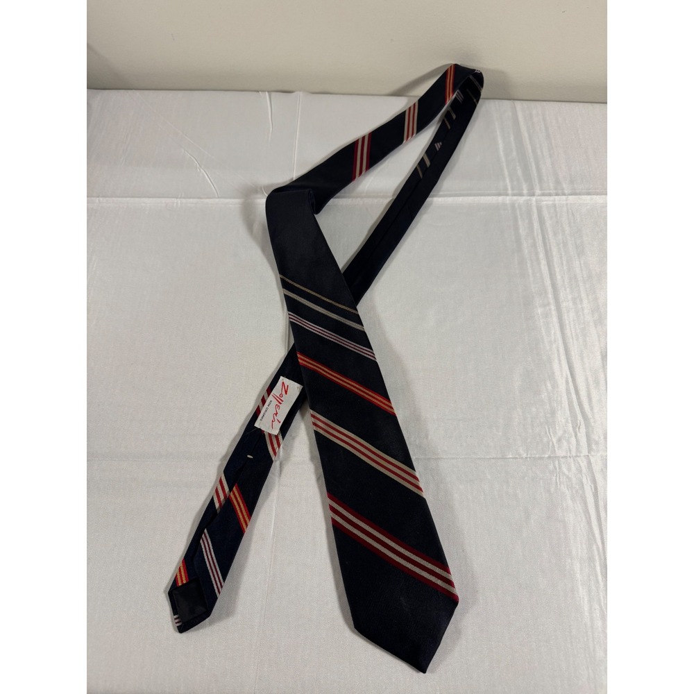Oscar de La Renta Zollers New Orleans Men Vintage Navy Blue Red Gold Striped Tie